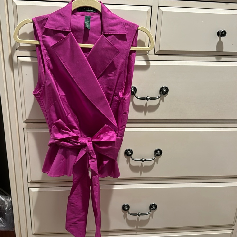 Ralph Lauren Pink Sleeveless Top with Sash/Tie. Beautiful. Sz XS.